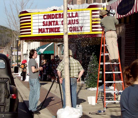 Daniel Griffith and crew test a snow blowing machine for a reenactment in THE WONDER WORLD OF K. GORDON MURRAY.